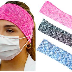 (3 PACK) Head Band with Buttons for Face Mask